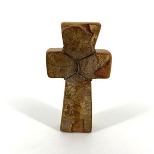 Carved Natural Stone Cross Rustic Religious Christian Signed Wall Hanging